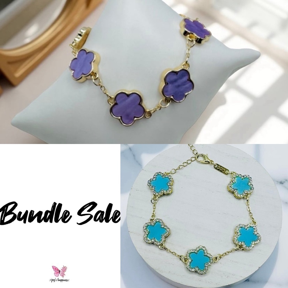 Camille Flower Bracelet in Purple & Blue Set